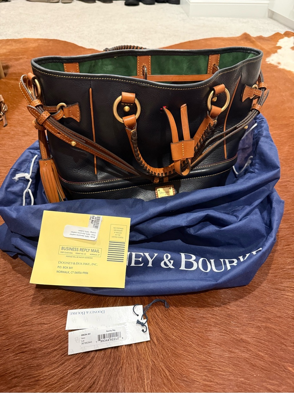 Dooney & Bourke Black Leather Tote with Tan Trim